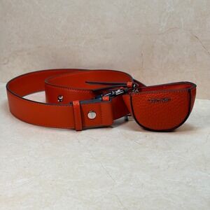 Calvin Klein Cyprus Orange Faux Leather Purse Strap Bag Pouch Silver Hardware